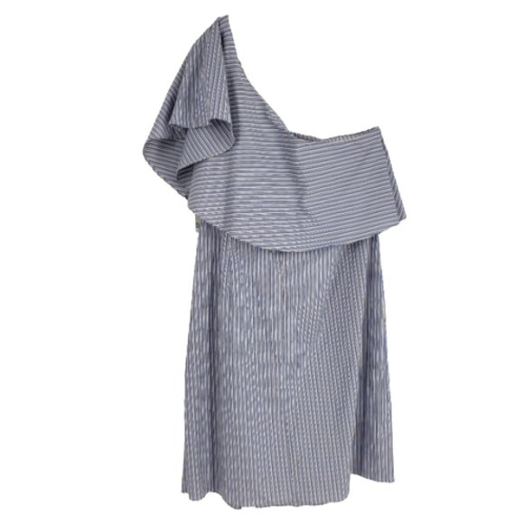 Bar III Blue Stripe One Shoulder Ruffle Dress XXL - Picture 3 of 8